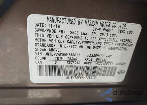 2017 Infiniti Q50 Premium/Sport/Se from USA, damaged, VIN JN1EV7AP9HM736017